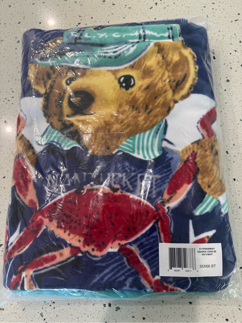 New mens Ralph Lauren Polo Navy Blue Bear & Crab Beach towel